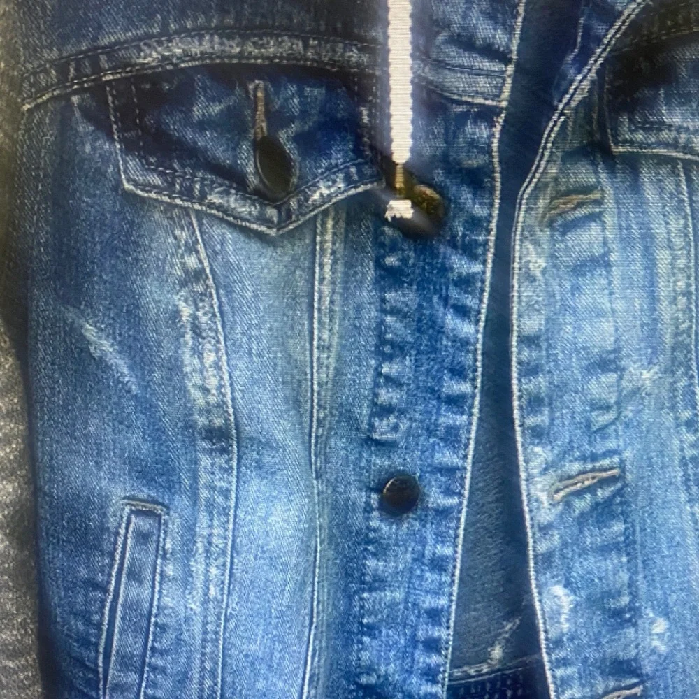 Free People Denim Jacket with Gray Knit Sleeves - Picture 5 of 7